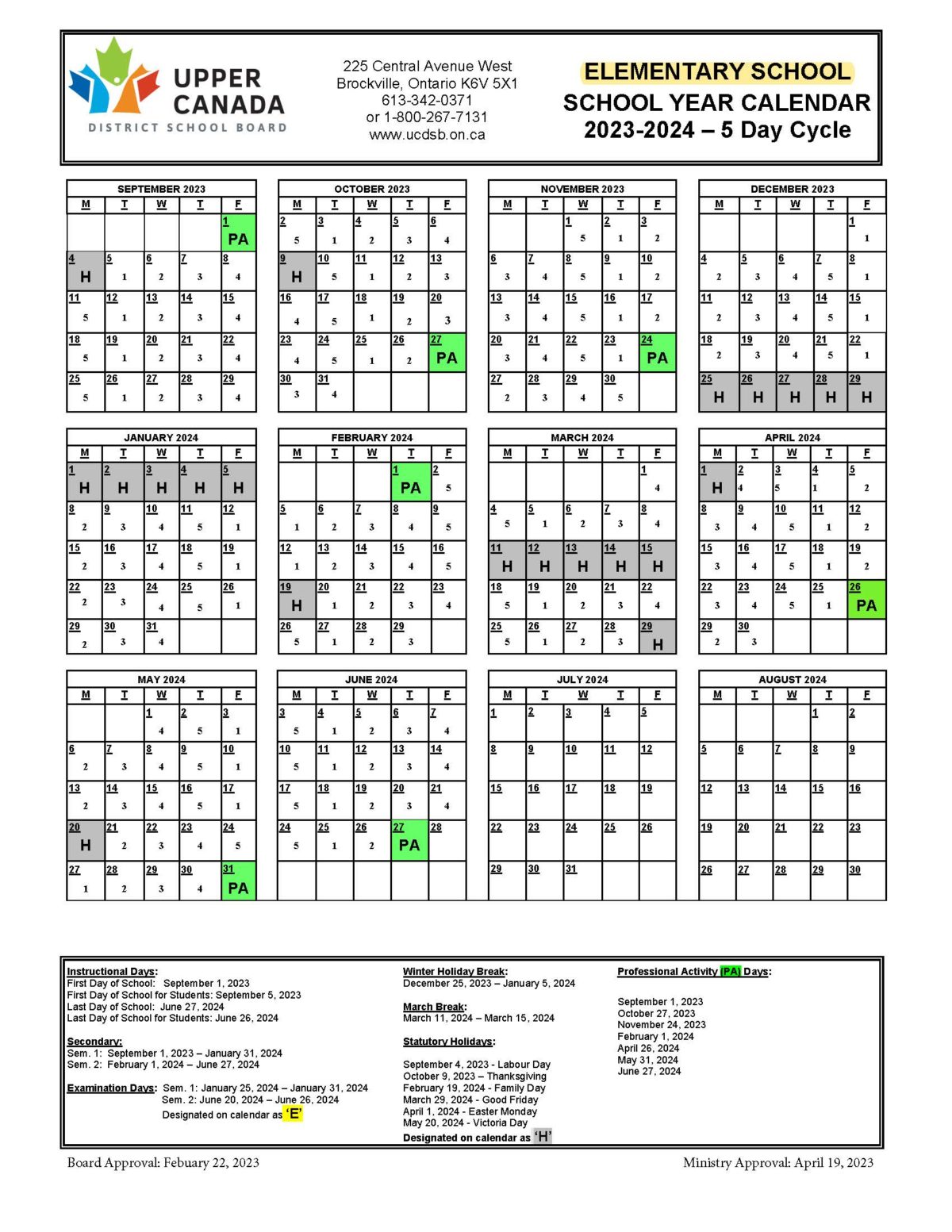 School Calendars Student Transportation of Eastern Ontario